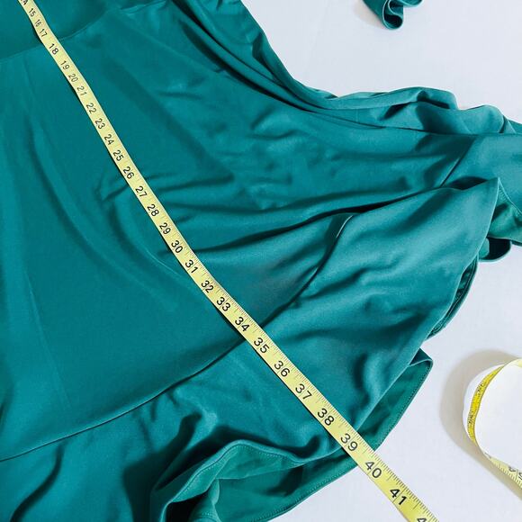 Ann Taylor Ruffle Long Sleeve Dress Size 6 Tall Hunter Green - Picture 7 of 8